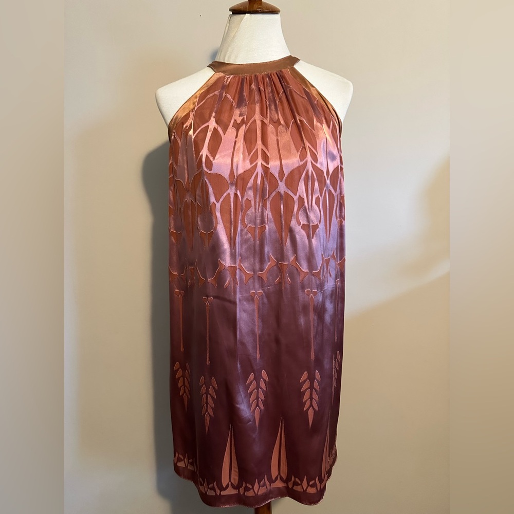 MSSP Silk Halter Leaf Print Dress
